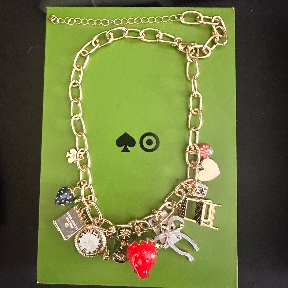 Kate Spade Gold Necklace with Strawberry and Heart Charms